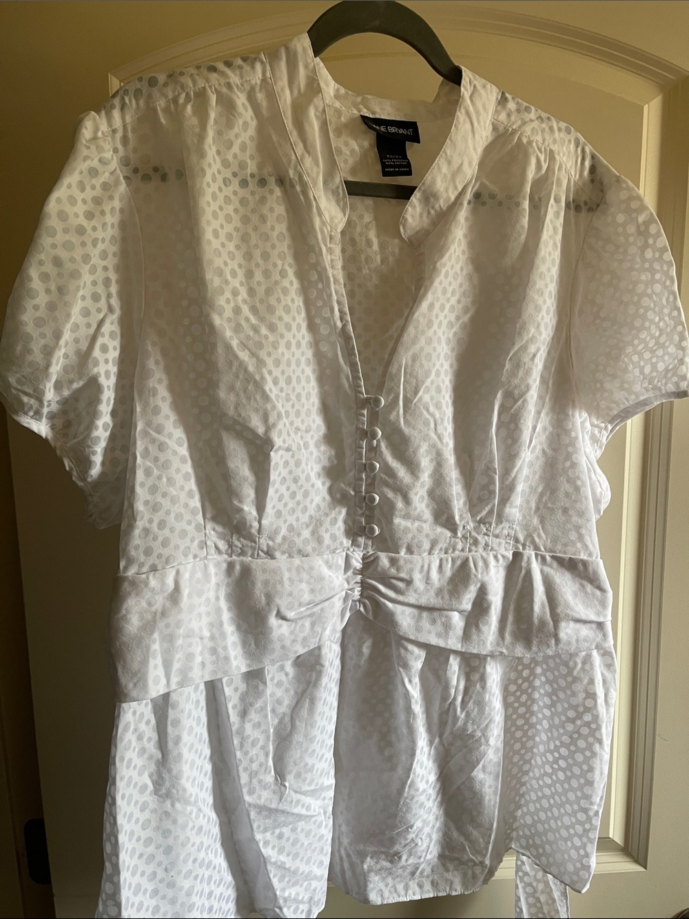 Lane Bryant White Dot-Textured Short Sleeve Blouse